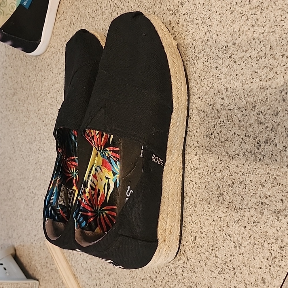 Skechers Black Canvas Espadrille Slip-On Shoes